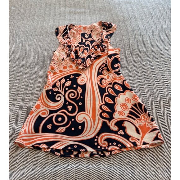 Tory Burch Womens Ruffle V Neck Sleeveless Top Size S Orange & Navy Paisley Prin - Picture 4 of 10